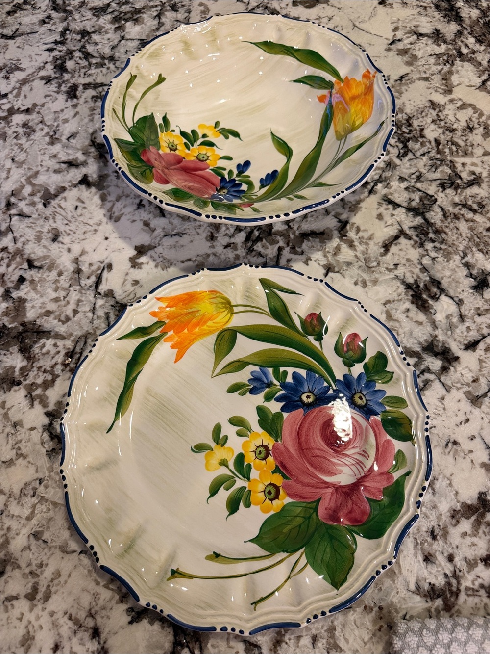 Vintage Italian Majolica "Nove Rose" Ceramic 13" Platter & 12" Serving Bowl Set